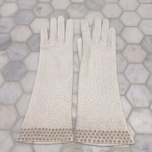 Vintage 50-60’s Faux Pearl Ivory Cotton Gloves British Hong Kong Women’s Size S